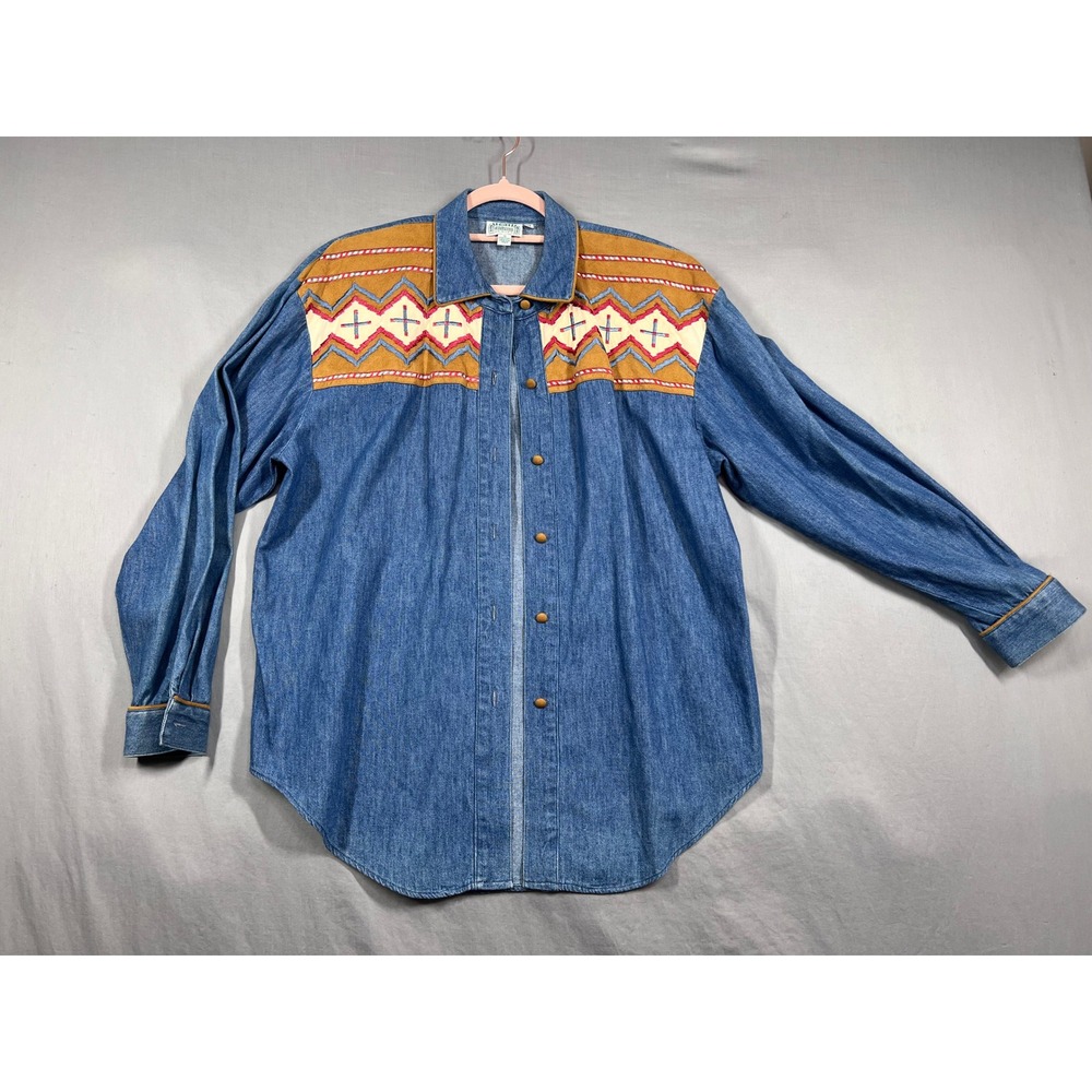 Hairston Roberson Vintage 90's Denim Southwestern Embroidered Cowgirlcore Top M